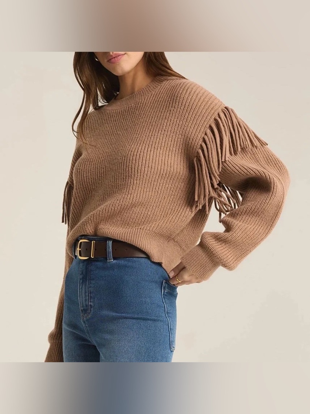 Z Supply On The Fringe Sweater Tan Brown size Small